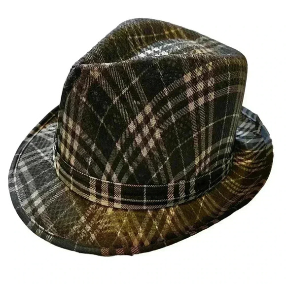 Momentum Men's Polyester Plaid Fedora Hat Black-white Strip Print - Picture 9 of 9